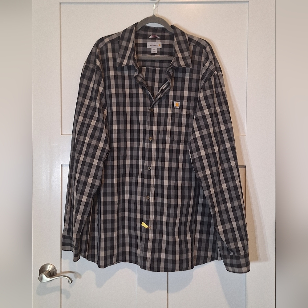 Carhartt Cotton Plaid Button Down Shirt Black Gray Size 3XL Relaxed Fit